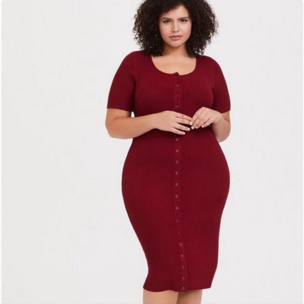 Women's Red Ribbed Dress